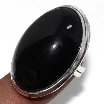 Black Obsidian 925 Silver Plated Gemstone Ring Us 5.5 Gifts For Women JW - Image 1 of 3