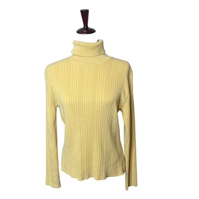 Peck & Peck Butter Yellow Ribbed Turtleneck Sweater Long Sleeve Women Large - Image 1 of 4