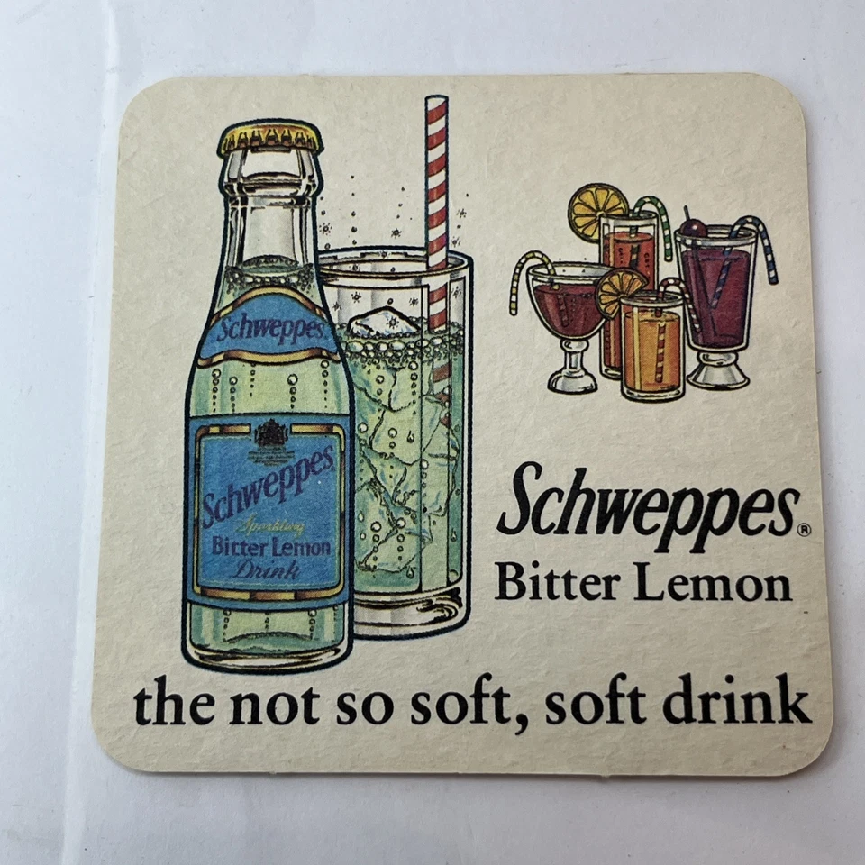 Vintage Schweppes Bitter Lemon Coasters LOT Of 4 Double Sided 1970s/1980s - Image 1 of 4