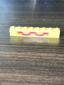 LEGO 1970s Classic Yellow Castle Brick 1 x 8 Pink Ribbon 3008pb006 For 375 6075