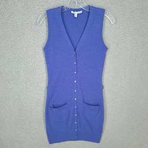 Autumn Cashmere Sweater Dress Womens Xs Blue Sleeveless Button Up Pockets V Neck - Picture 1 of 8