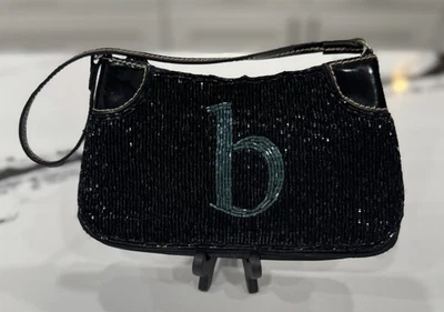 Liz Claiborne Negro Cuentas Inicial B Bolso de Noche Satinado Mini Cartera de Hombro Foto 1 de 4