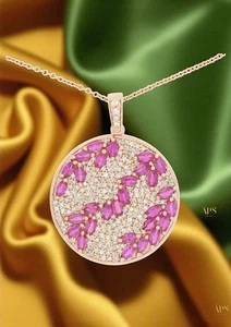 2 Ct Oval Cut Lab-Created Ruby & Diamond Women's Pendant 14K Yellow Gold Plated - Picture 1 of 5