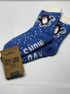 Cozy Cabin Socks Boys Shoes Size 10-4 Winter Warm Snowman Blue 1 Pair - Picture 1 of 3