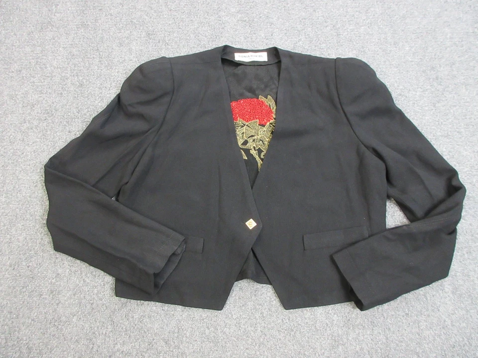 Blazer Sonia Rykiel Mujer 42 Recortado Bordado Rosa Abeja Botones Hecho en Francia Foto 1 de 4