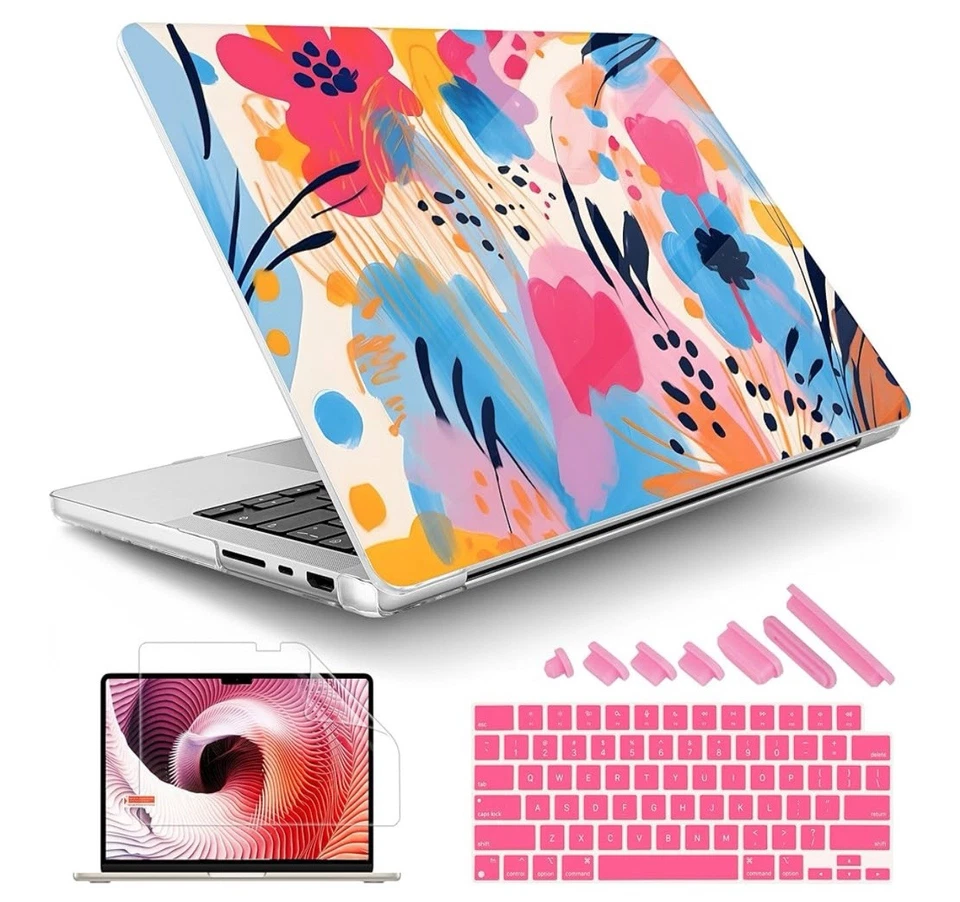 May Chen Case for MacBook Pro 14 Inch Pink/Blue Flowers With Pink Keyboard Cover - Image 1 of 4