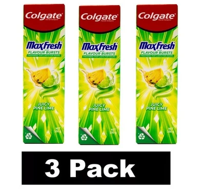 3 x COLGATE 100g TOOTHPASTE MAX FRESH WITH FLAVOUR BURSTS JUICY PINE LIME NEW - Image 1 of 4