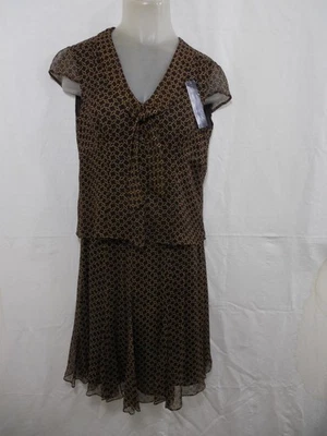 Blusa Anne Klein 2 piezas de vestir para mujer falda 100 % seda 4 marrón funda botones correa Foto 1 de 4