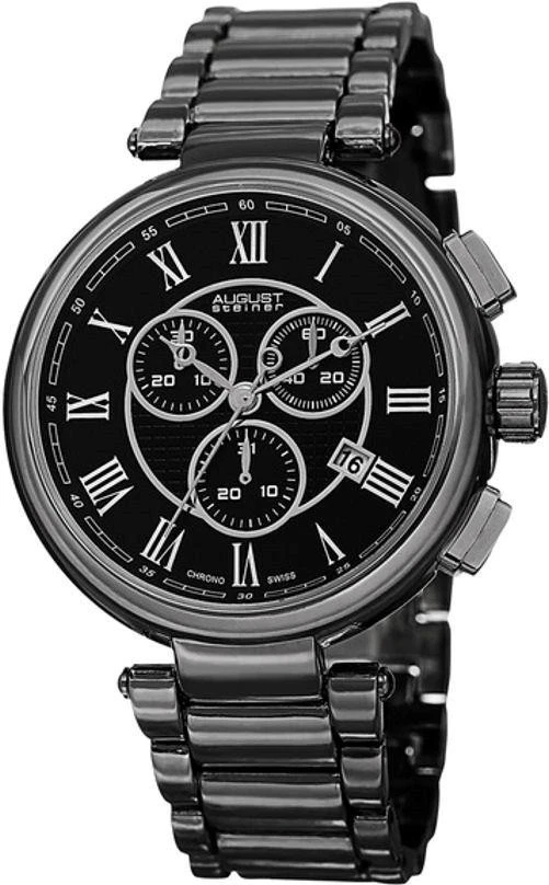 Men's August Steiner AS8148BK Swiss Chronograph Black Dial Gunmetal Watch