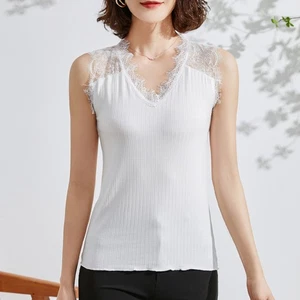 Top Sleeveless V-neck Hollow Out Sexy White Black New Women Modal Lace Tank - Picture 1 of 8