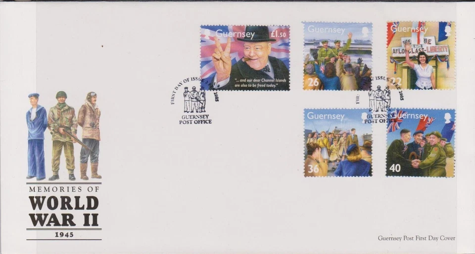 GUERNSEY 2005 Memories of WWII/60th Anniv of D-Day SG 1027/31 FDC AIRCRAFT SHIPS - Image 1 of 1