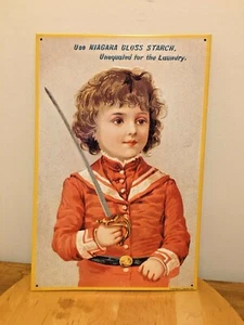 Vintage Collectible Victorian Child Advertisement Niagara Gloss Starch Tin Sign - Picture 1 of 5