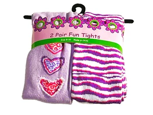 New 2 Pairs Kohls Hearts & Zebra Striped Tights Easter Size 8-9-10 NIP NWT - Picture 1 of 2