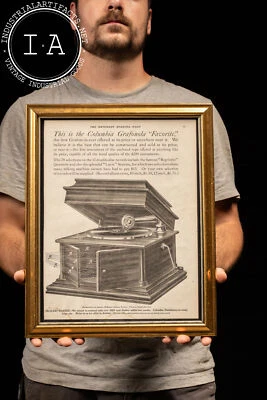 Anúncio antigo emoldurado Columbia Grafonola sábado à noite - Imagem 1 de 4