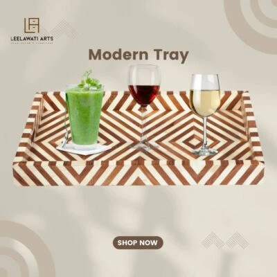 Home Décor Wood Bone Inlay Serving Tray  - Image 1 of 4