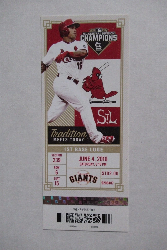 BOLETO COMPLETO CARDENALES VS GIGANTES 4/06/2016 ~ MOSS/DIAZ/PISCOTTY/ADAMS HRs Foto 1 de 1