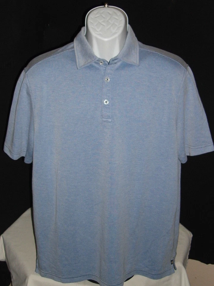 NAT NAST SOLID WEDGEWOOD BLUE POLYESTER/RAYON BLEND S/S POLO SHIRT SZ. L - Image 1 of 4