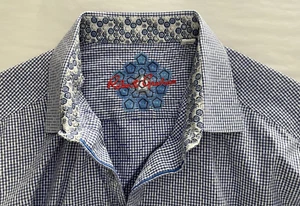 Robert Graham Classic Fit L Blue Check Geometric Collar Cuffs Button Down Shirt - Picture 1 of 13