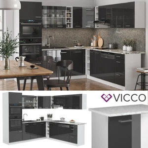 Küchenzeile Eckküche Einbauküche R-Line Ecke Weiß Anthrazit Arbeitsplatte Vicco - Bild 1 von 7