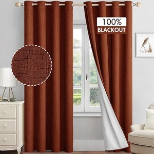 MIULEE Linen Textured 100% Blackout Curtains for Bedroom 72 Inches Long Burnt... - Picture 1 of 8