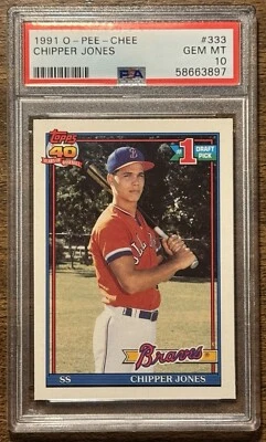 1991 O-Pee-Chee CHIPPER JONES #333 RC  PSA-10 Gem Mint HOF Rookie Card - RARE! - Image 1 of 3