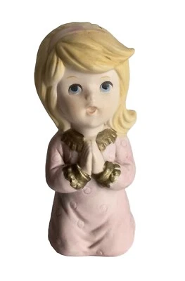 HOMCO #5211 Little Blonde Girl Praying Pink & Gold Dress 4" Figurine - Image 1 of 4