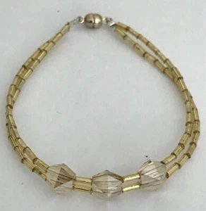 Glass Crystal " Golden Shadow" & Bugle Bead 7.5" Bracelet with Magnetic Clasp - Picture 1 of 5