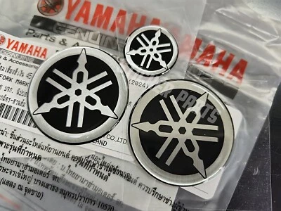 3x For Yamaha Fuel Tank Emblem Logo Decal Fairing Sticker Silver Black 45+25 mm. - Image 1 of 4