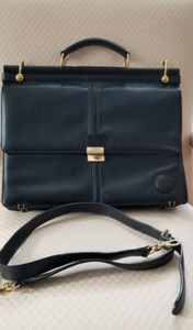 Men's Leather Black Briefcase W/Shoulder Strap/Top Handle Multi-Compartment