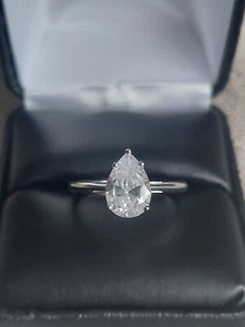 2 CT PEAR CUT DIAMOND SOLITAIRE RING 14K WHITE GOLD ENHANCED - Picture 1 of 9