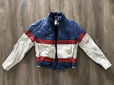 Chaqueta de Motocicleta De Colección Rex Marsee Design Bell Cuero Genuino Rojo Blanco Azul 44 Foto 1 de 4