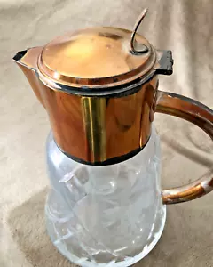 Antique Vintage Lemonade Pitcher Jug Glass Copper Plated and Ice Insert - Picture 1 of 13