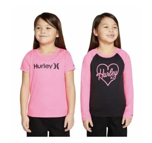 Hurley Girl's 2-Pack UPF 50+ H2O-Dri Long Sleeve & Shirt Rash Guard Tops #484 - Picture 1 of 3