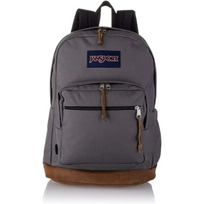 Mochila JanSport Right Pack Color: Gris Grafito Gamuza Cuero Parte Inferior ORIGINAL Foto 1 de 4