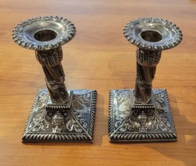 Antique Pair Victorian Sterling Silver Candle Sticks Foto 1 de 4