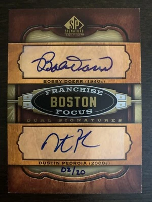 Bobby DOERR Dustin PEDROIA🔥2012 SP Edición Signature Franquicia Doble AUTO 2/20 Foto 1 de 2