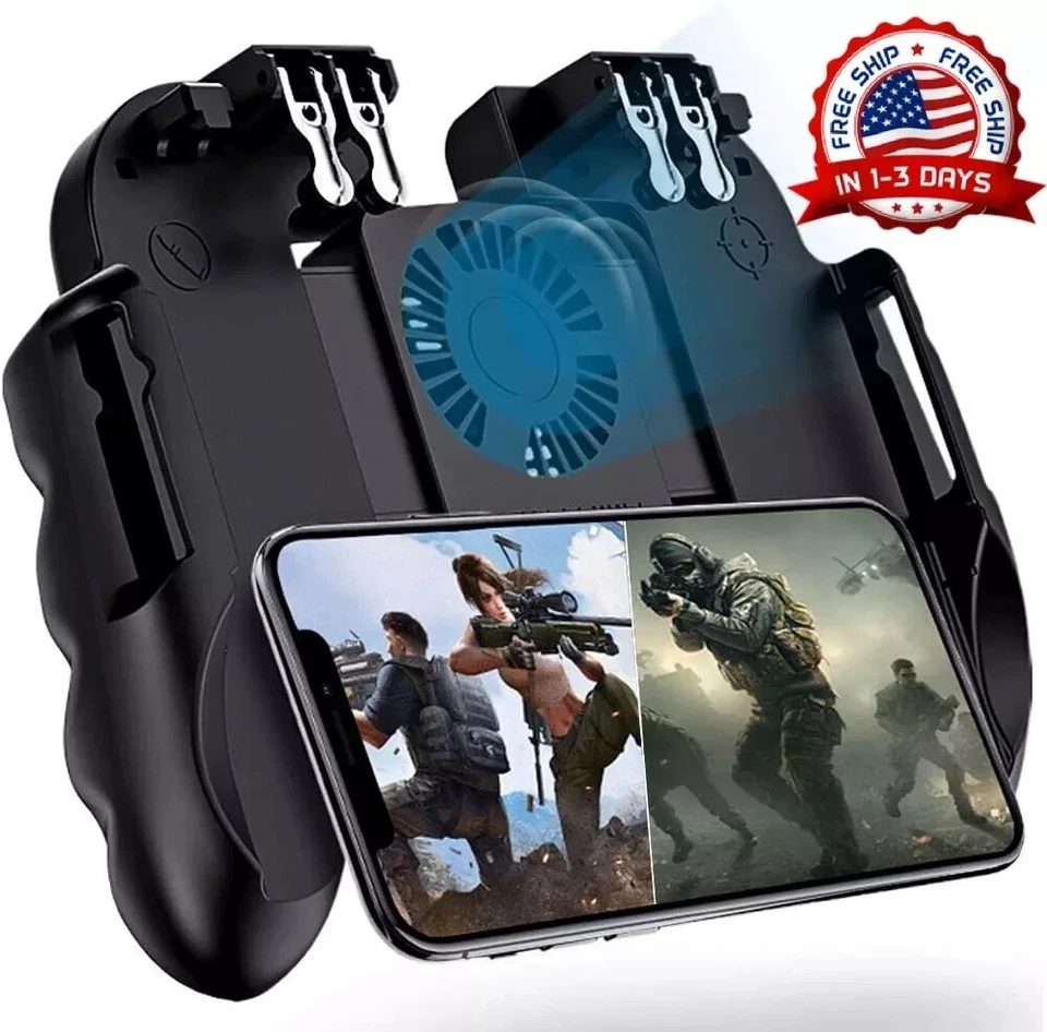 BRUGGEX PUBG Mobile Phone Game Controller Gamepad Joystick w/Cooling Fan For Android IOS