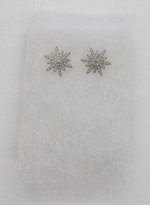 Diamond Starburst Platinum Overlay Sterling Silver Stud Earrings with Push Back - Image 1 of 4