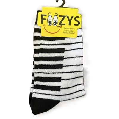 Foozys White Black Striped Piano Keyboard Pattern Crew Socks Women's One Size - Image 1 of 3