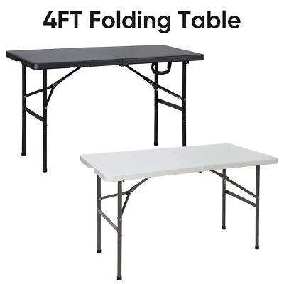 4FT Plastic Folding Table for Indoor Outdoor Parties Picnic Camping White/Black - Image 1 of 2