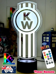 KENWORTH TRUCK LOGO EMBLEM 3D LED Night Light 7 Colour Changing Mancave Bar Lamp - Picture 1 of 17