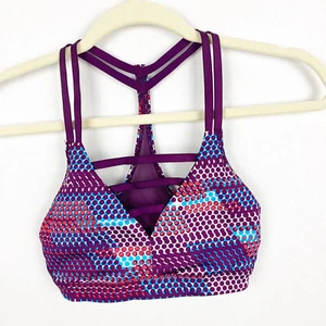 Victoria's Secret VSX Sports Bra Purple Strappy Polka Dot T-Strap Mesh Womens XS - Picture 1 of 4