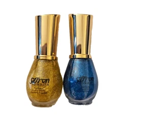 Saffron Glitter Nail Varnish Nail Polish BLUE GOLD Shimmer Sparkle Pack of 2 - Picture 1 of 1