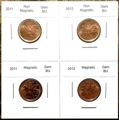 Canada 2011 and 2012 Magnetic & Non-Magnetic BU UNC Penny Set!! - Image 1 of 2