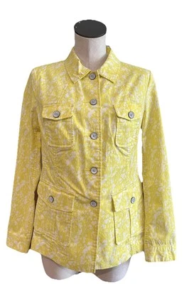 Chaqueta Blazer Cabi Mujer Pequeña Amarilla Floral Algodón Botón Frontal Sin Forro Safari Foto 1 de 4