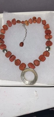 Collar Silpada Plata Esterlina Esponja Roja Coral Cuentas Martilladas N1370 Foto 1 de 4