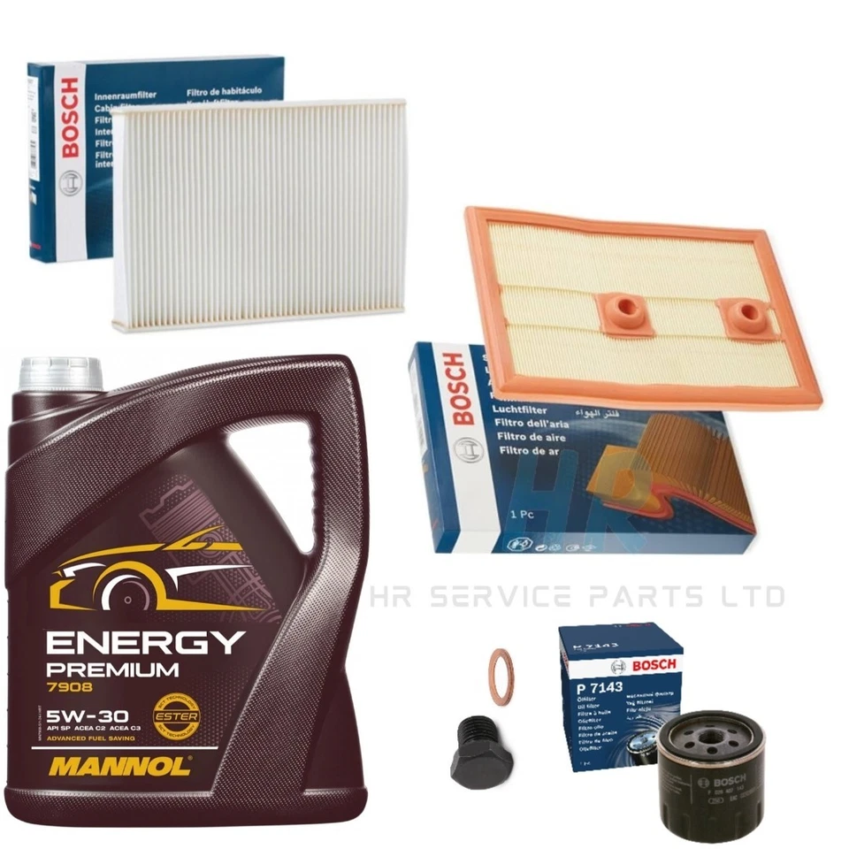 BOSCH AIR OIL CABIN FILTER SERVICE KIT 5L 5W30 FOR SEAT IBIZA 1.2 TSI FR 2013+ - Image 1 of 1