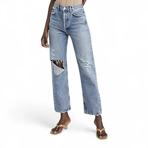 Pantalones de mezclilla rectos AGOLDE años 90 desgastados tiro alto para mujer talla 27 algodón orgánico - Imagen 1 de 13