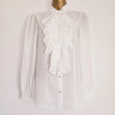 NUEVO Blusa Top Ex Dorothy Perkins 8-22 Volantes Frontales Botones Plateados Blanco Gasa Foto 1 de 4