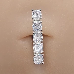 Belly Bars Button Piercing Bar Dangle Navel Body Jewellery Gem Ring Silver - Picture 1 of 7